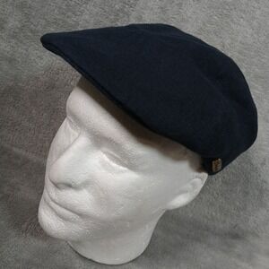 Sterkowski Mens Flat Cap Size 56 Navy Blue Linen Ivy Newsboy Hat Made in Poland